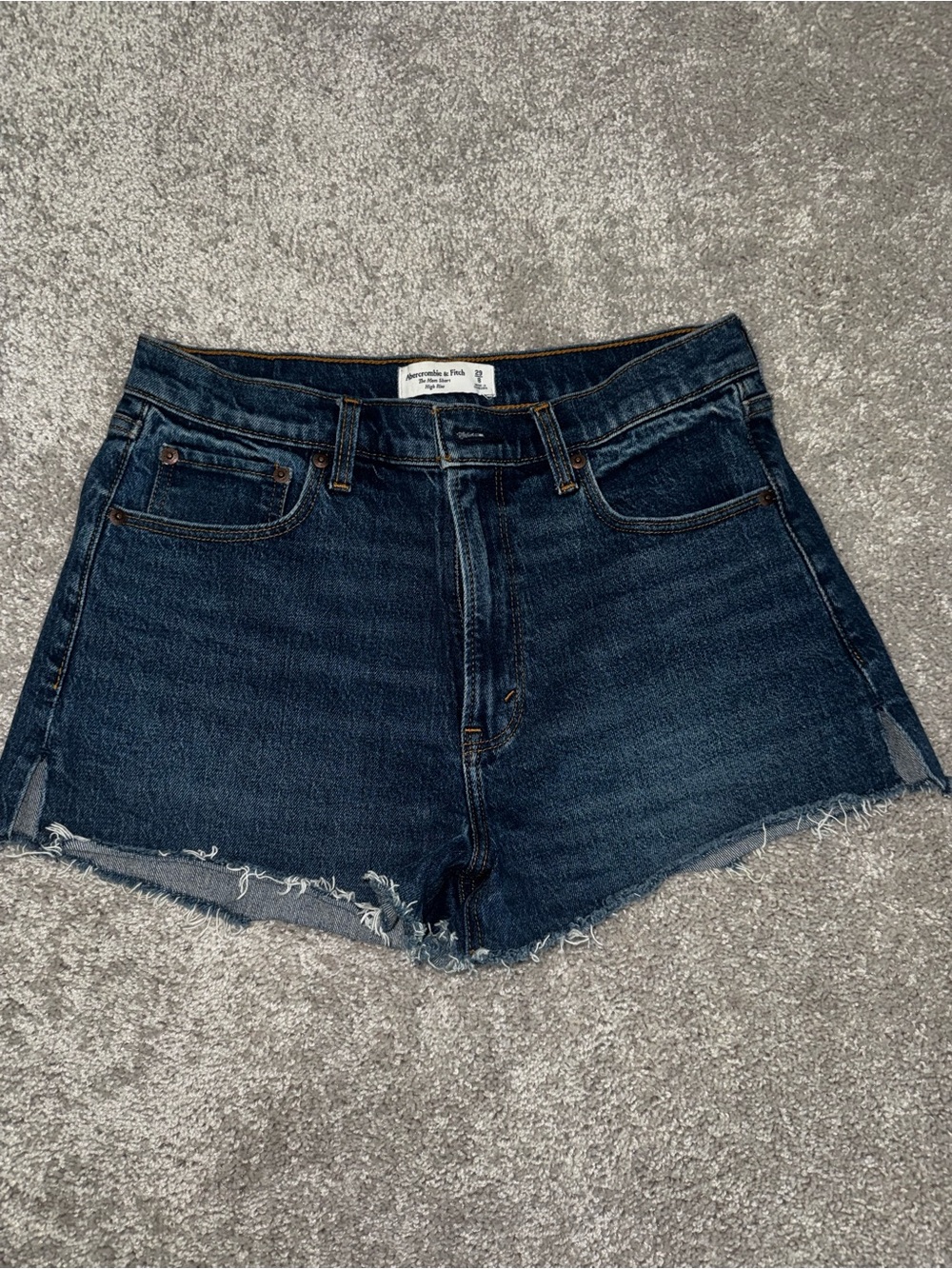 Abercrombie & Fitch Dark Blue Denim Cutoff Mom Short, High Rise, Curve Love